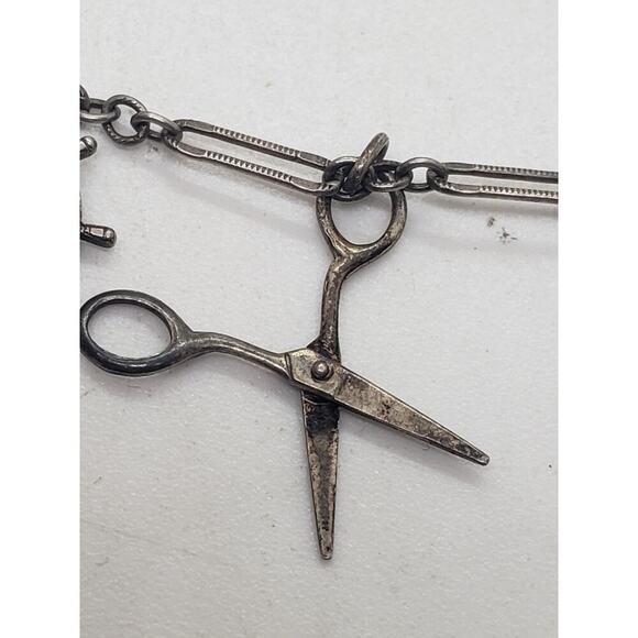 Vintage Sterling Silver Charm Bracelet Cowboy Nautical Scissors Ring Hat 7in - Picture 5 of 16
